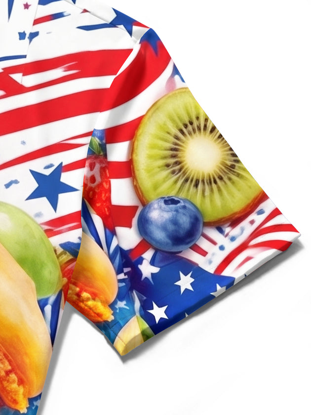 American Flag Macaron And Fruit Independence Day Men's Pocket Short Sleeve Shirts