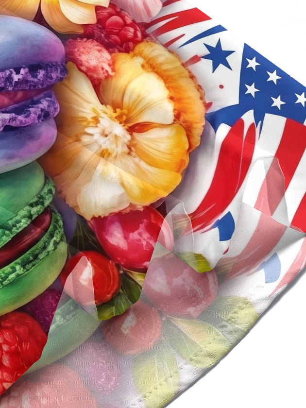 American Flag Macaron And Fruit Independence Day Men's Pocket Short Sleeve Shirts