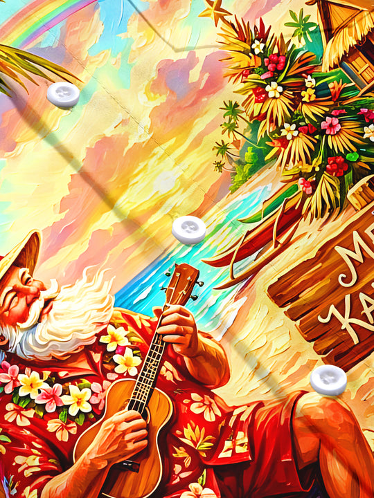 Hawaiian Christmas Santa Claus Playing Music Guitar Men's Pocket Short Sleeve Shirts