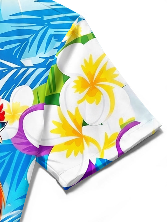 Fun Hawaiian Surfing Rooster Tropical Men's Pocket Short Sleeve Shirts