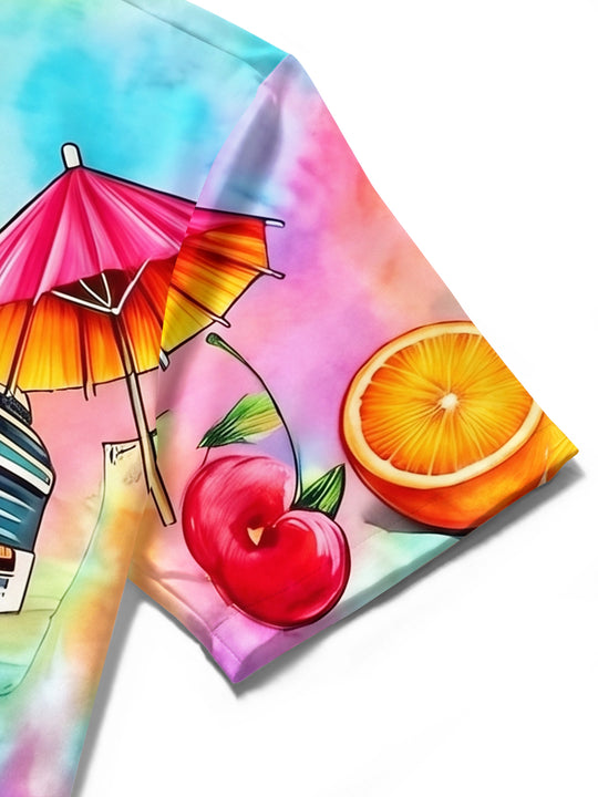Hawaiian Cruise Vacation Fruit Colorful Tie-Dye Men's Pocket Short Sleeve Shirts