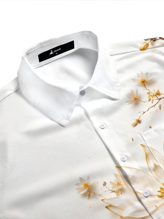 Ink Wash Golden Landscape Lotus Ancient Architecture Art Men's Pocket Short Sleeve Shirts
