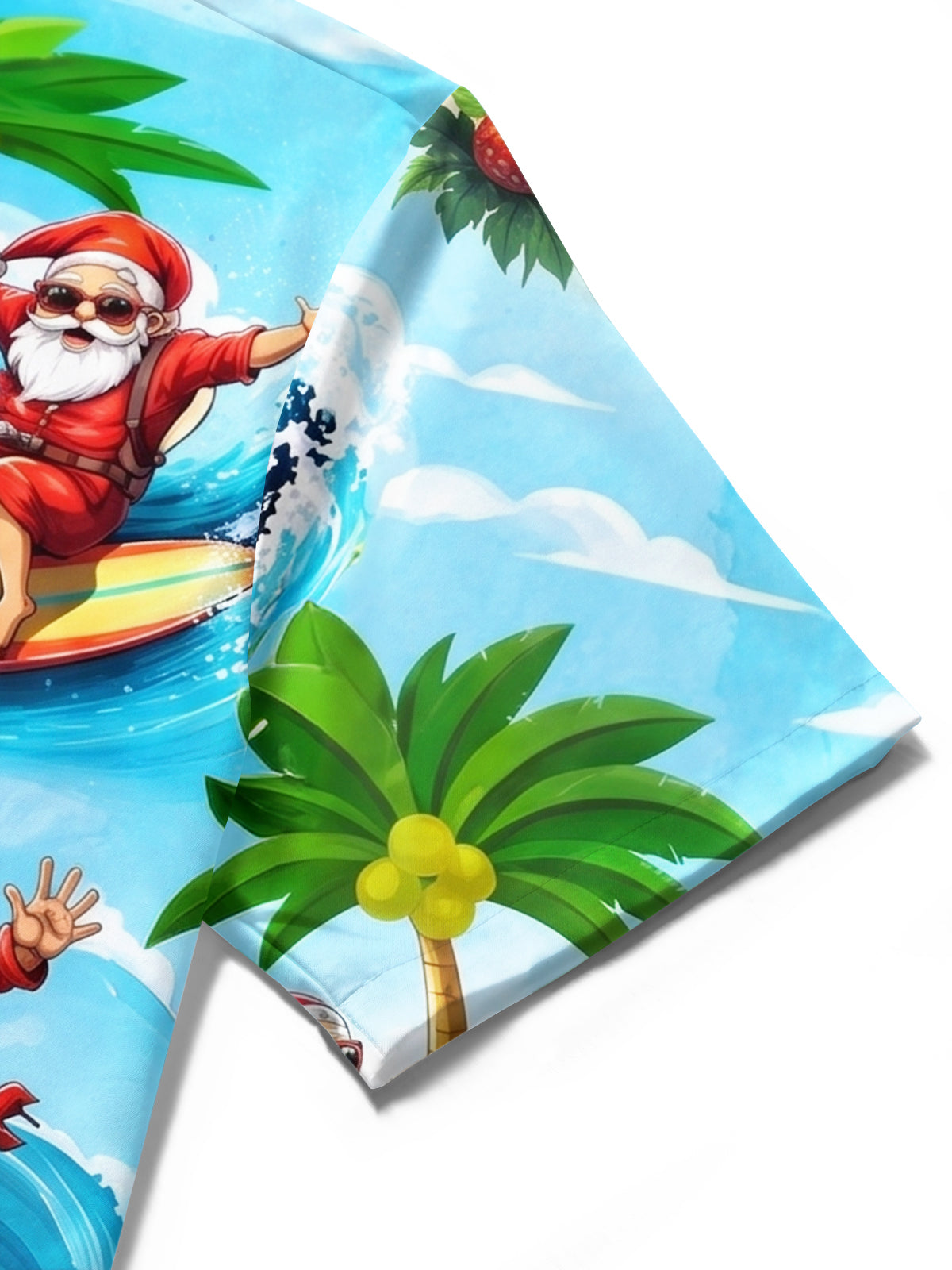 Fun Hawaiian Surfing Summer Santa Christmas Holiday Men's Pocket Short Sleeve Shirts