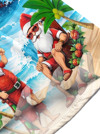 Fun Hawaiian Surfing Summer Santa Christmas Holiday Men's Pocket Short Sleeve Shirts