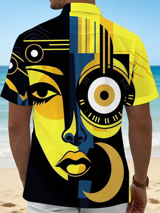 Abstract Face Art Men's Pocket Short Sleeve Shirts