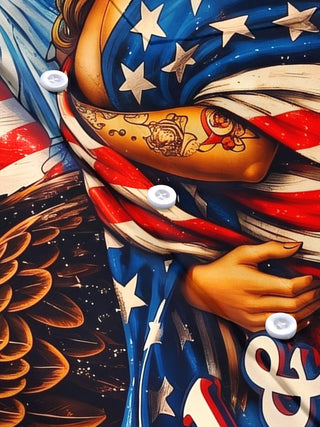 Vintage American Flag Eagle Pin-Up Girl Independence Day Men's Pocket Short Sleeve Shirts