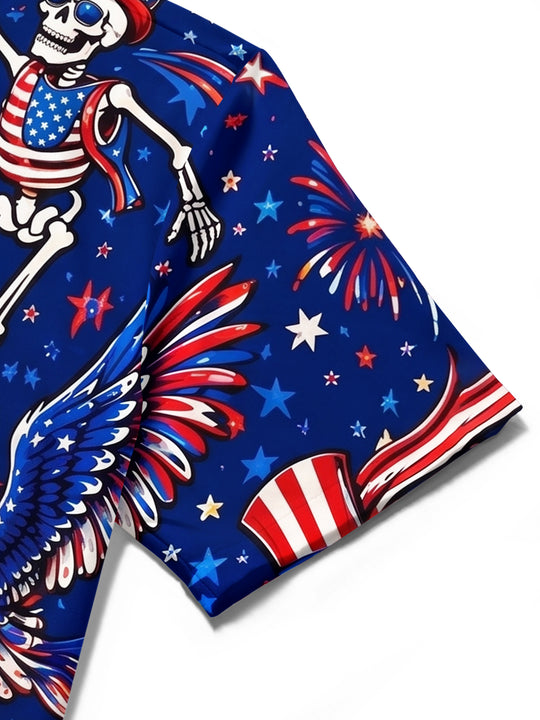 USA Flag Skeleton Guitar Eagle Independence Day Men's Pocket Short Sleeve Shirts