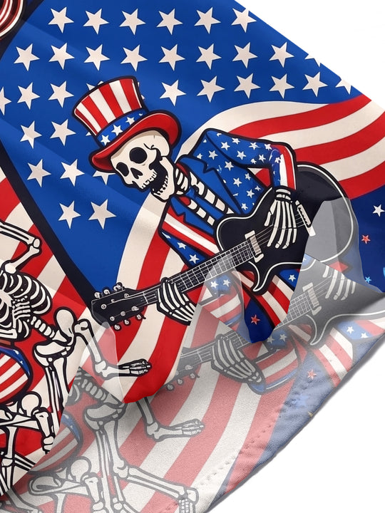 USA Flag Skeleton Guitar Eagle Independence Day Men's Pocket Short Sleeve Shirts