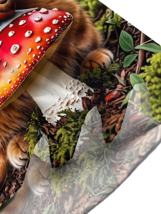 Fun Ginger Cat Camera Mushroom Snail Forest Men's Pocket Short Sleeve Shirts