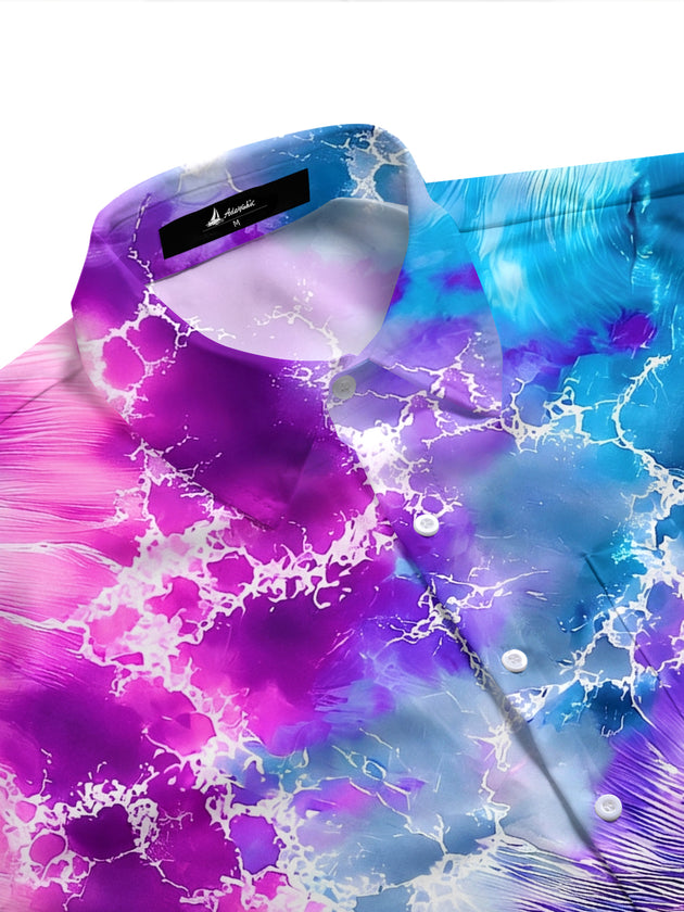 Abstract Tie-Dye Burst Radial Pattern Men's Pocket Short Sleeve Shirts