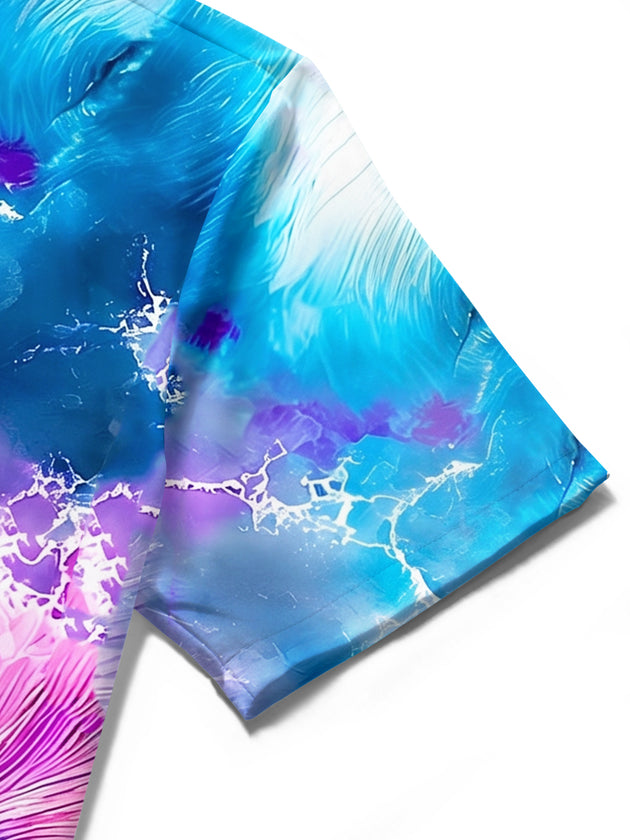 Abstract Tie-Dye Burst Radial Pattern Men's Pocket Short Sleeve Shirts