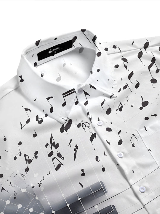 Black White Piano Key Musical Note Art Men's Pocket Short Sleeve Shirts