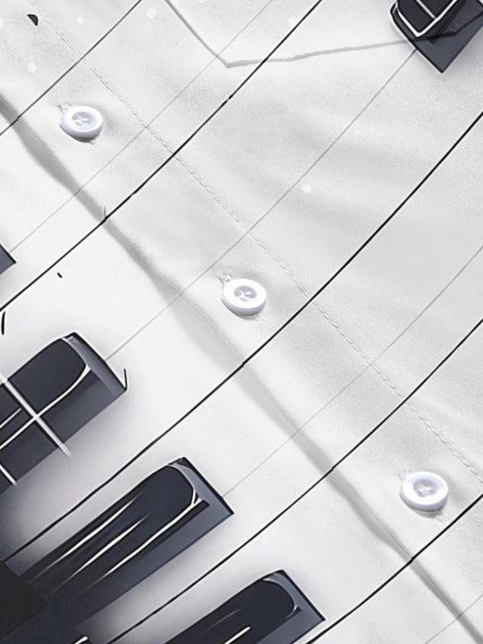 Black White Piano Key Musical Note Art Men's Pocket Short Sleeve Shirts