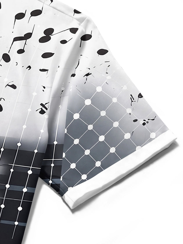 Black White Piano Key Musical Note Art Men's Pocket Short Sleeve Shirts