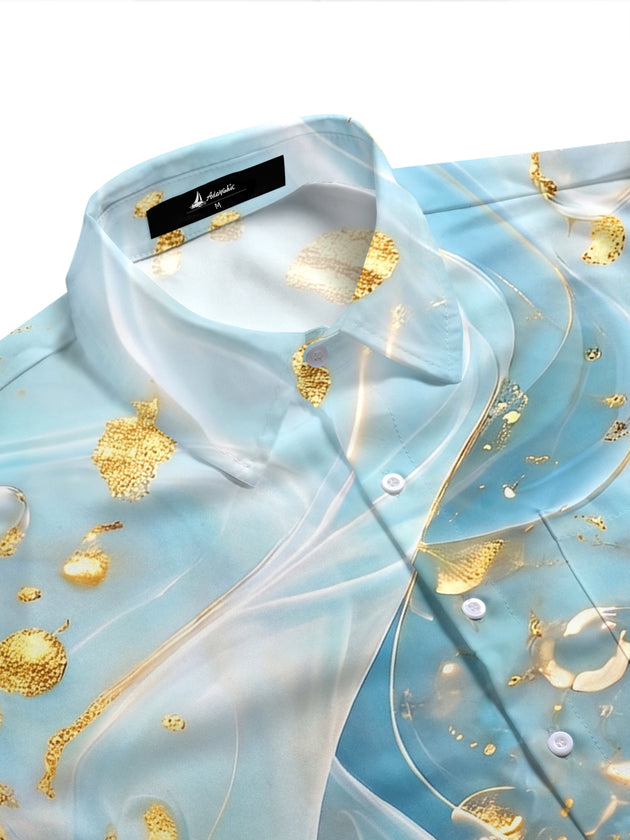 Gold Foil Bubble Fluid Art Men's Pocket Short Sleeve Shirts