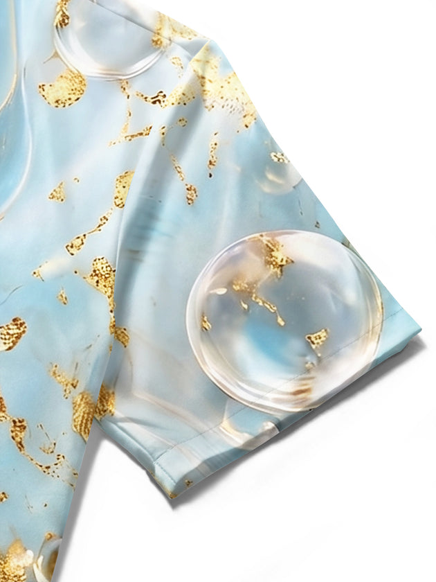 Gold Foil Bubble Fluid Art Men's Pocket Short Sleeve Shirts