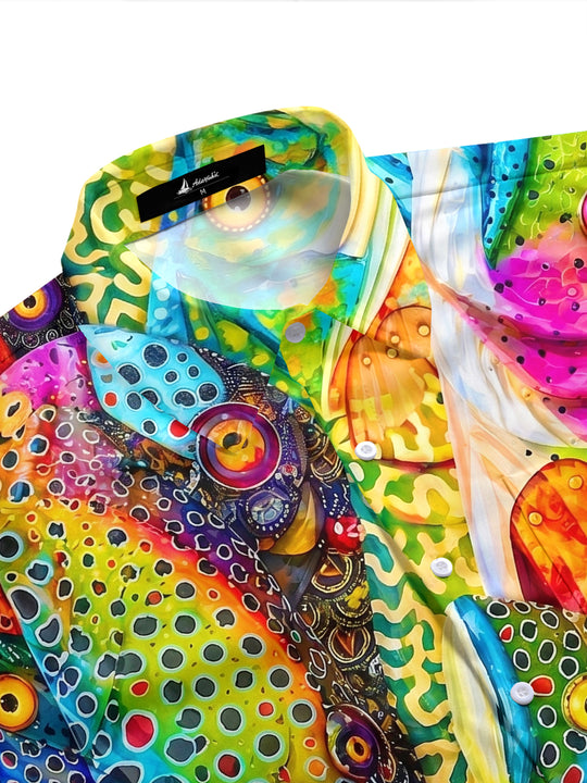 Fun Iridescent Polka Dot Weird Fish Men's Pocket Short Sleeve Shirts