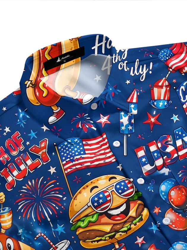 Fun USA Independence Day Hot Dog Hamburger Men's Pocket Short Sleeve Shirts