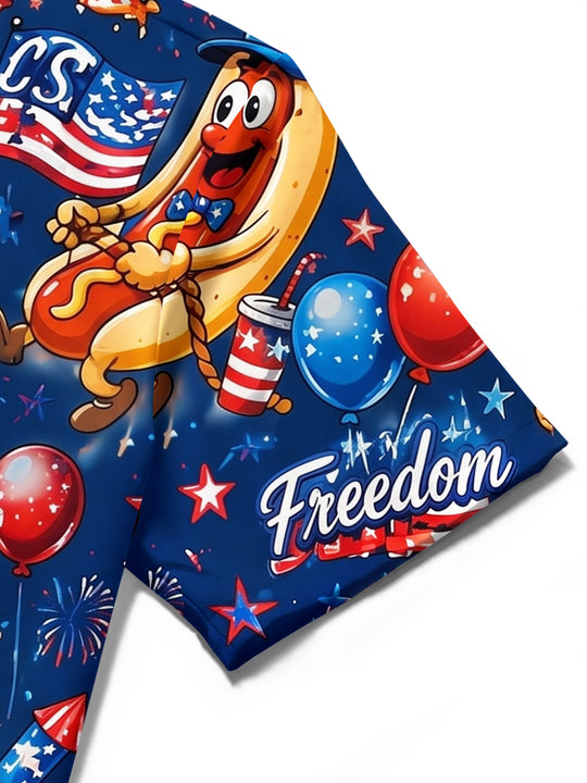 Fun USA Independence Day Hot Dog Hamburger Men's Pocket Short Sleeve Shirts