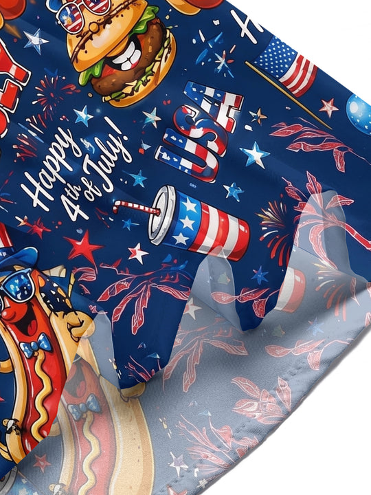 Fun USA Independence Day Hot Dog Hamburger Men's Pocket Short Sleeve Shirts