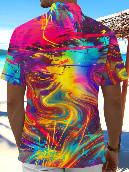 Colorful Tie-Dye Abstract Fluid Ink Blot Dyeing Men's Pocket Short Sleeve Shirts