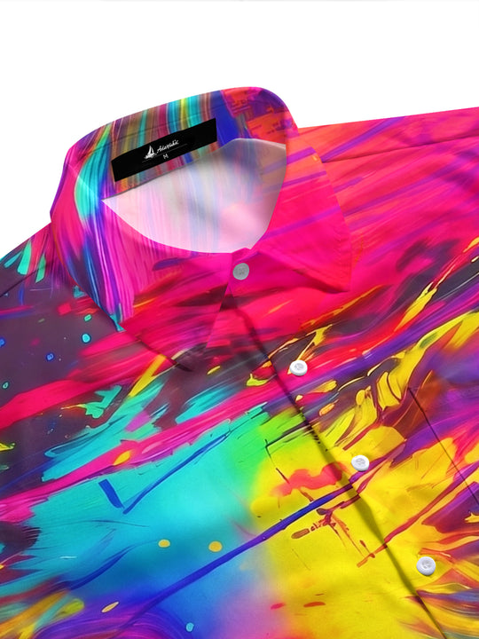 Colorful Tie-Dye Abstract Fluid Ink Blot Dyeing Men's Pocket Short Sleeve Shirts