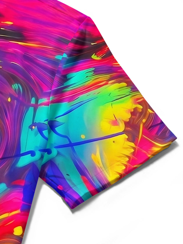 Colorful Tie-Dye Abstract Fluid Ink Blot Dyeing Men's Pocket Short Sleeve Shirts