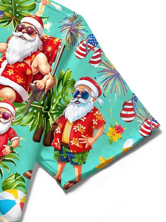 Fun Hawaii Summer Christmas Santa Claus Pineapple Men's Pocket Short Sleeve Shirts