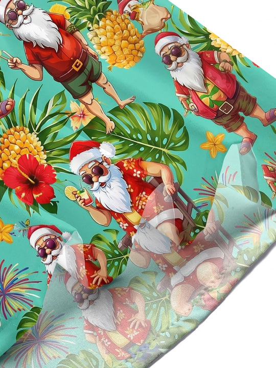 Fun Hawaii Summer Christmas Santa Claus Pineapple Men's Pocket Short Sleeve Shirts