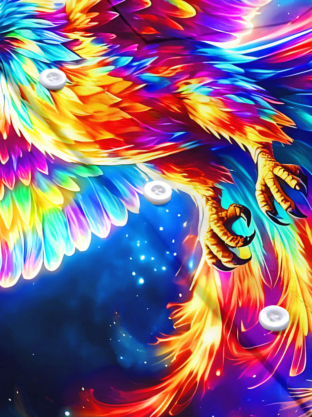 Dark Starry Sky Iridescent Eagle Spreading Wings Men's Pocket Short Sleeve Shirts