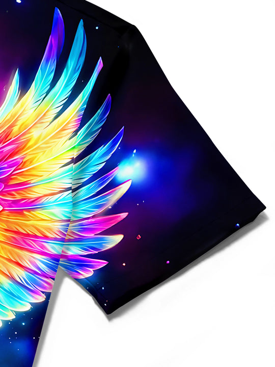 Dark Starry Sky Iridescent Eagle Spreading Wings Men's Pocket Short Sleeve Shirts