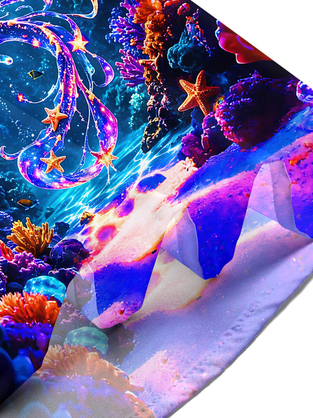 Deep Sea Fluorescent Manta Ray Starfish Coral Men's Pocket Short Sleeve Shirts