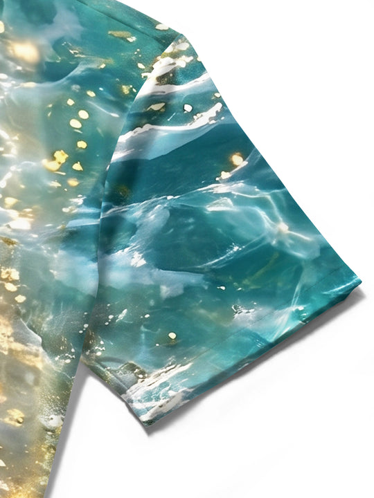 Art Abstract Shiny Gilded Wave Beach Men's Pocket Short Sleeve Shirts