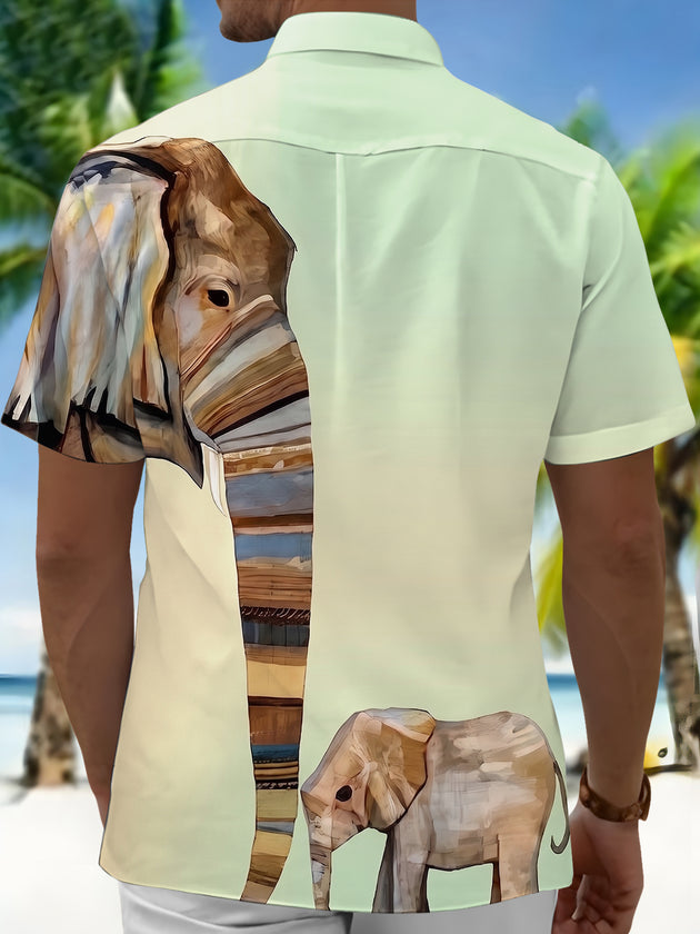 Vintage Art Watercolor Elephant Men's Pocket Short Sleeve Shirts