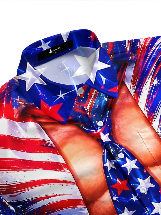 Funny American Eagle USA Flag Firework Independence Day Men's Pocket Short Sleeve Shirts