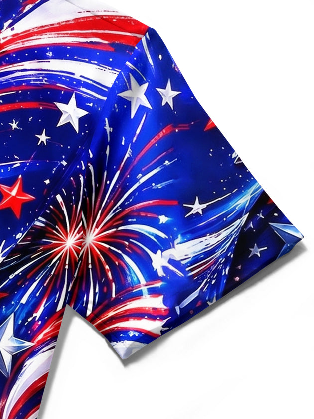Funny American Eagle USA Flag Firework Independence Day Men's Pocket Short Sleeve Shirts