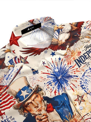 Vintage USA Independence Day BBQ Uncle Sam & Washington Men's Pocket Short Sleeve Shirts