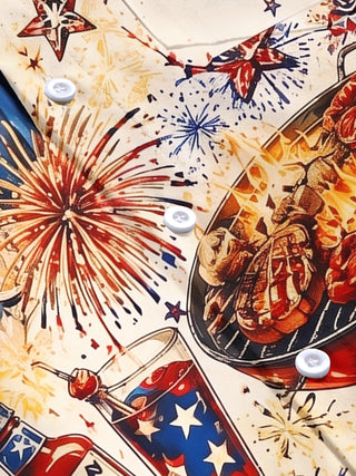Vintage USA Independence Day BBQ Uncle Sam & Washington Men's Pocket Short Sleeve Shirts
