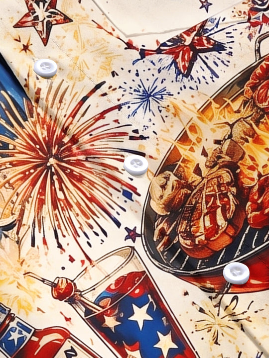 Vintage USA Independence Day BBQ Uncle Sam & Washington Men's Pocket Short Sleeve Shirts