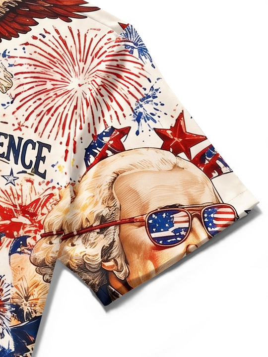 Vintage USA Independence Day BBQ Uncle Sam & Washington Men's Pocket Short Sleeve Shirts