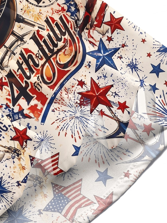 Vintage USA Independence Day BBQ Uncle Sam & Washington Men's Pocket Short Sleeve Shirts