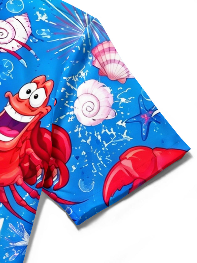 Funny Independence Day Lobster USA Flag Firework Men's Pocket Short Sleeve Shirts