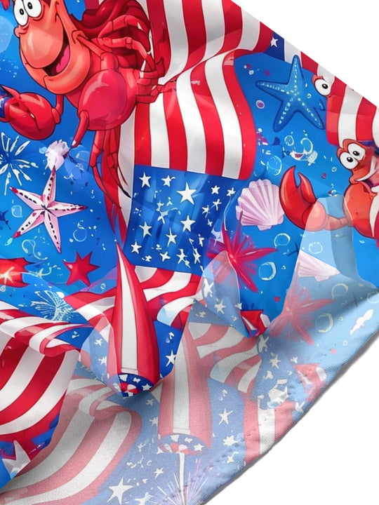 Funny Independence Day Lobster USA Flag Firework Men's Pocket Short Sleeve Shirts