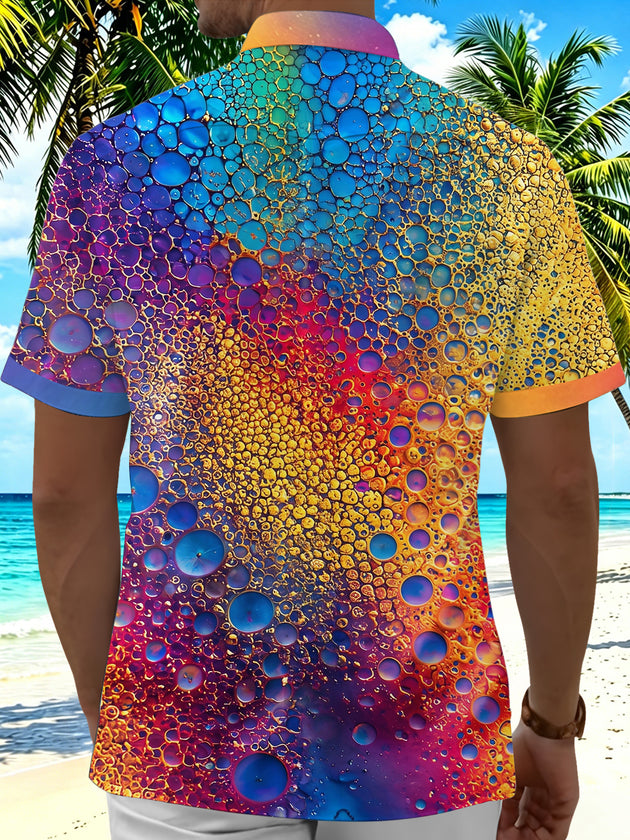 Colorful Gradient Gold Foil Abstract Bubble Texture Men's Pocket Short Sleeve Shirts