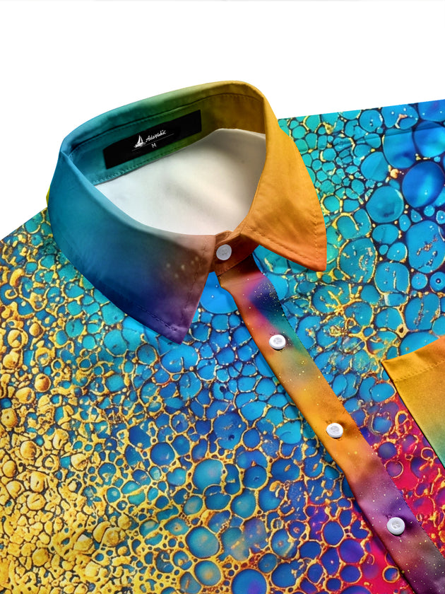 Colorful Gradient Gold Foil Abstract Bubble Texture Men's Pocket Short Sleeve Shirts