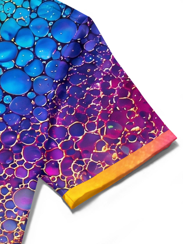 Colorful Gradient Gold Foil Abstract Bubble Texture Men's Pocket Short Sleeve Shirts