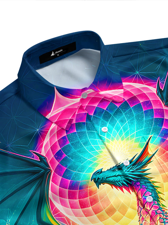 Psychedelic Colorful Dragon Disco Ball Vintage Men's Pocket Short Sleeve Shirts