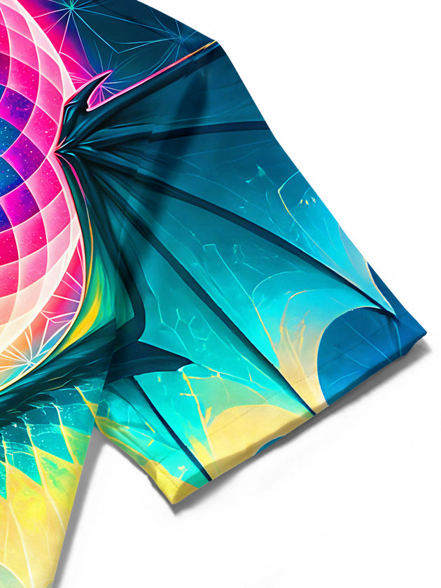 Psychedelic Colorful Dragon Disco Ball Vintage Men's Pocket Short Sleeve Shirts