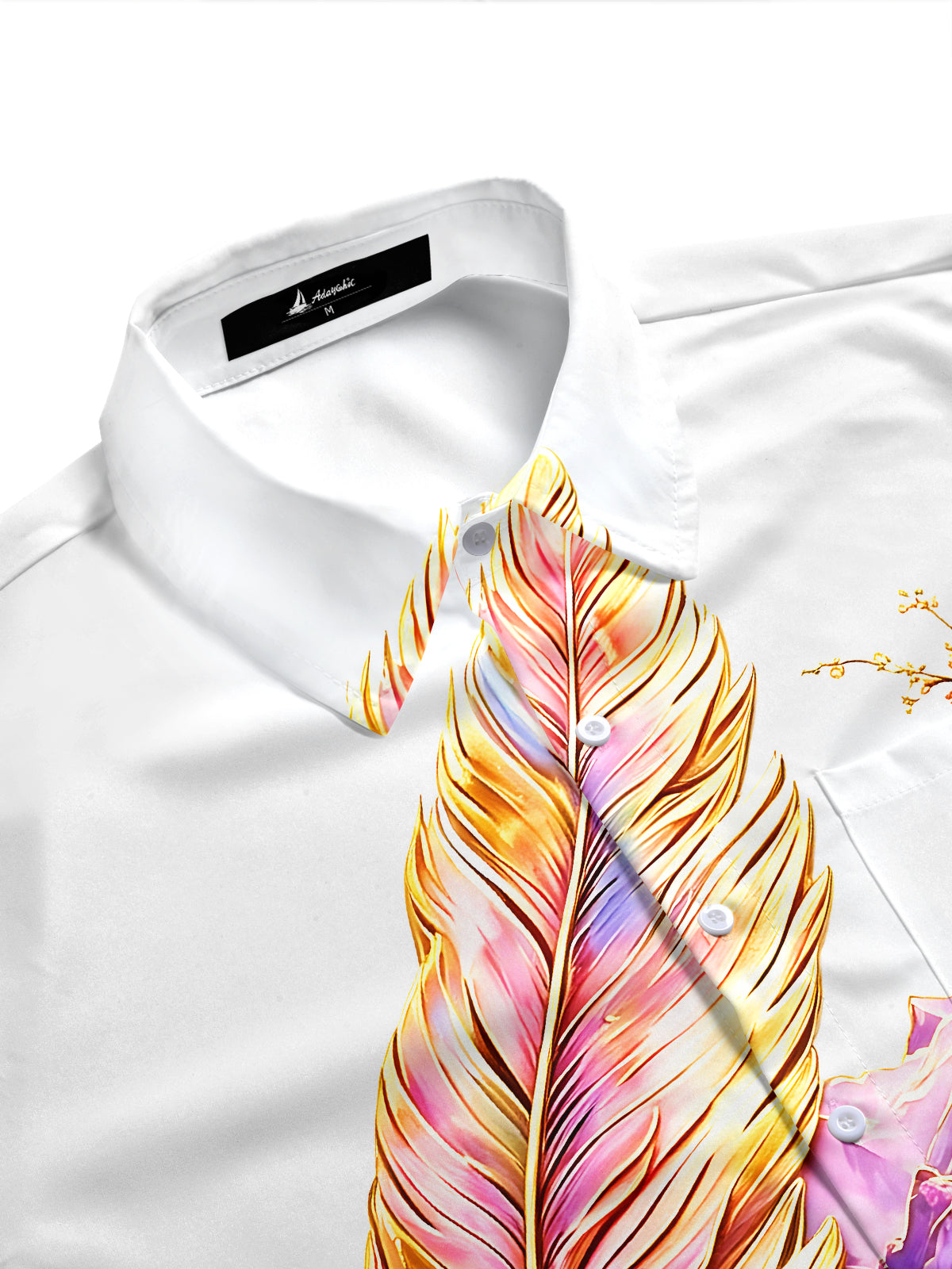 Art Vintage Steam Train Cherry Blossom Feather Castle Scenery Men's Pocket Short Sleeve Shirts