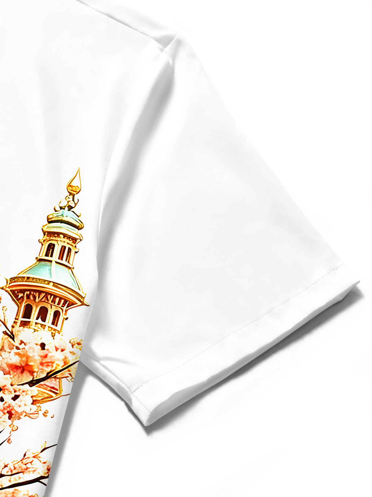 Art Vintage Steam Train Cherry Blossom Feather Castle Scenery Men's Pocket Short Sleeve Shirts